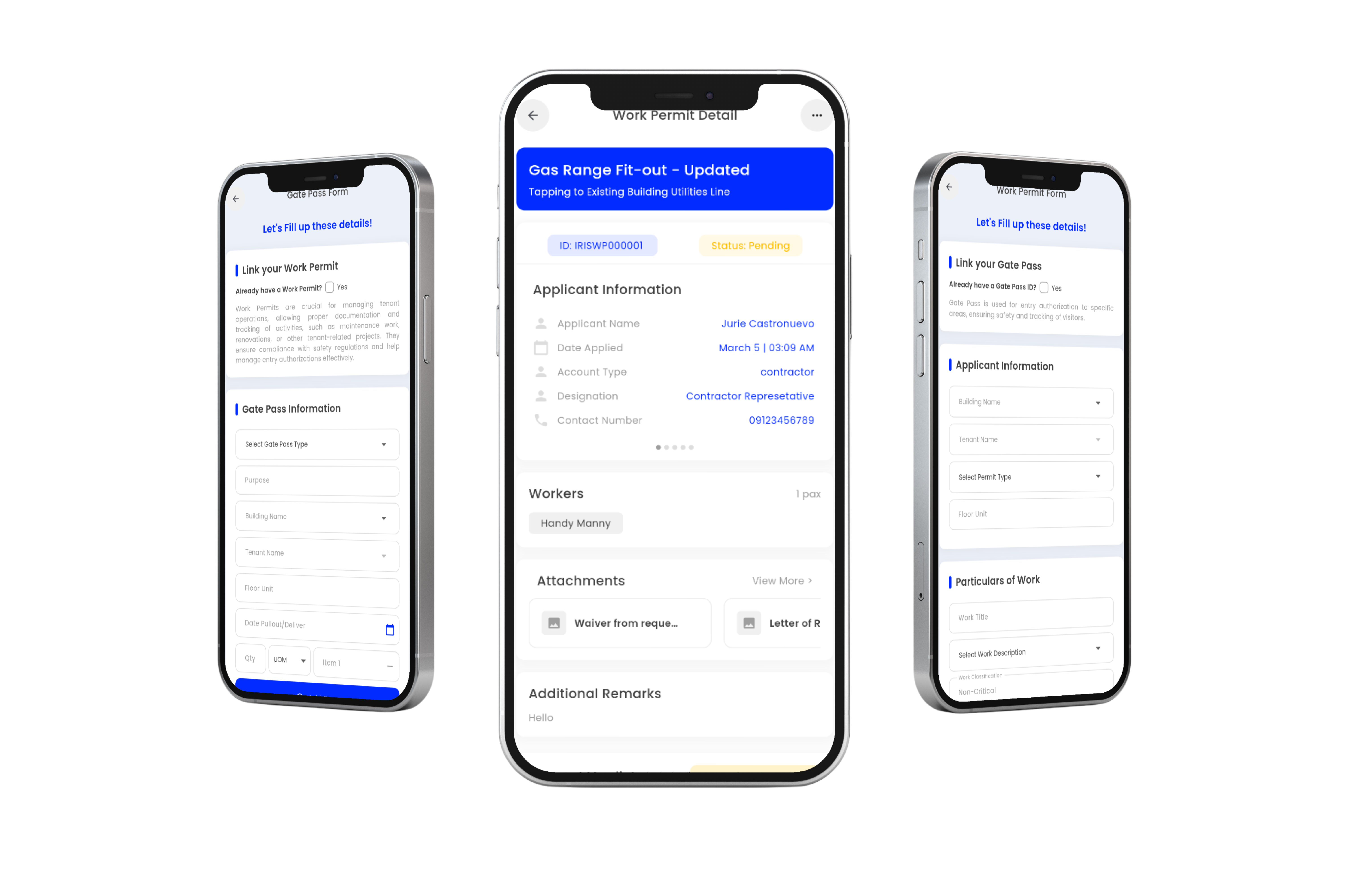 IRIS Gate Pass and Work Permit Screens